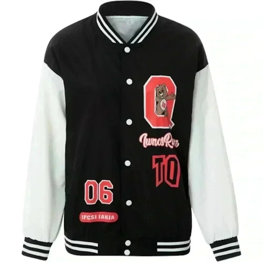 Women's Oversized Baseball Varsity Bomber Jacket with Snap Button Closure size L - Picture 4 of 13